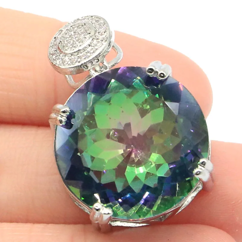 29X20Mm Consiglia Vivamente Fire Rainbow Mystic Topaz Verde Tsavorite Granato Sposa Matrimonio Usura Quotidiana Ciondolo In Argento