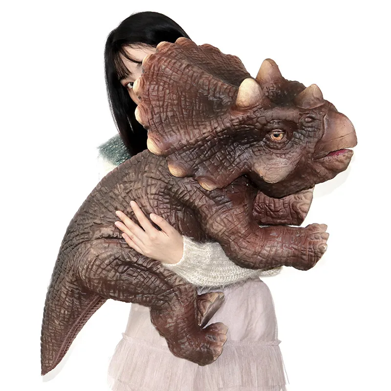 Cute Hand Control Silicone Realistico Triceratops Baby Animatronic Dinosaur T-Rex Puppet Costume Cosplay