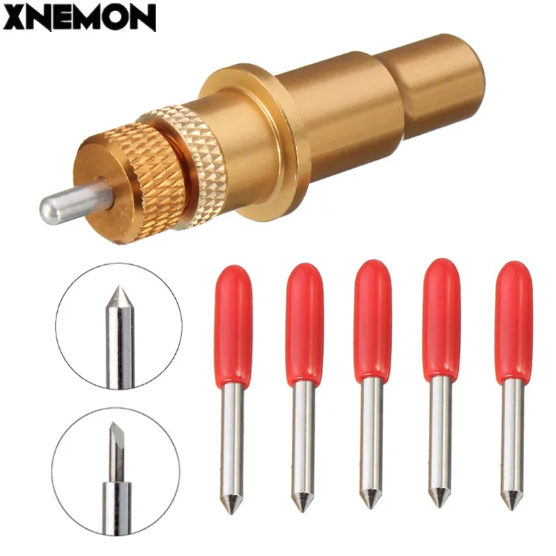 5Pcs 45 Degree Blades +1Pc Roland Blade Holder For Vinyl Cutter Cutting Plotter Diameter: Blade 2Mm Holder 11.5Mm