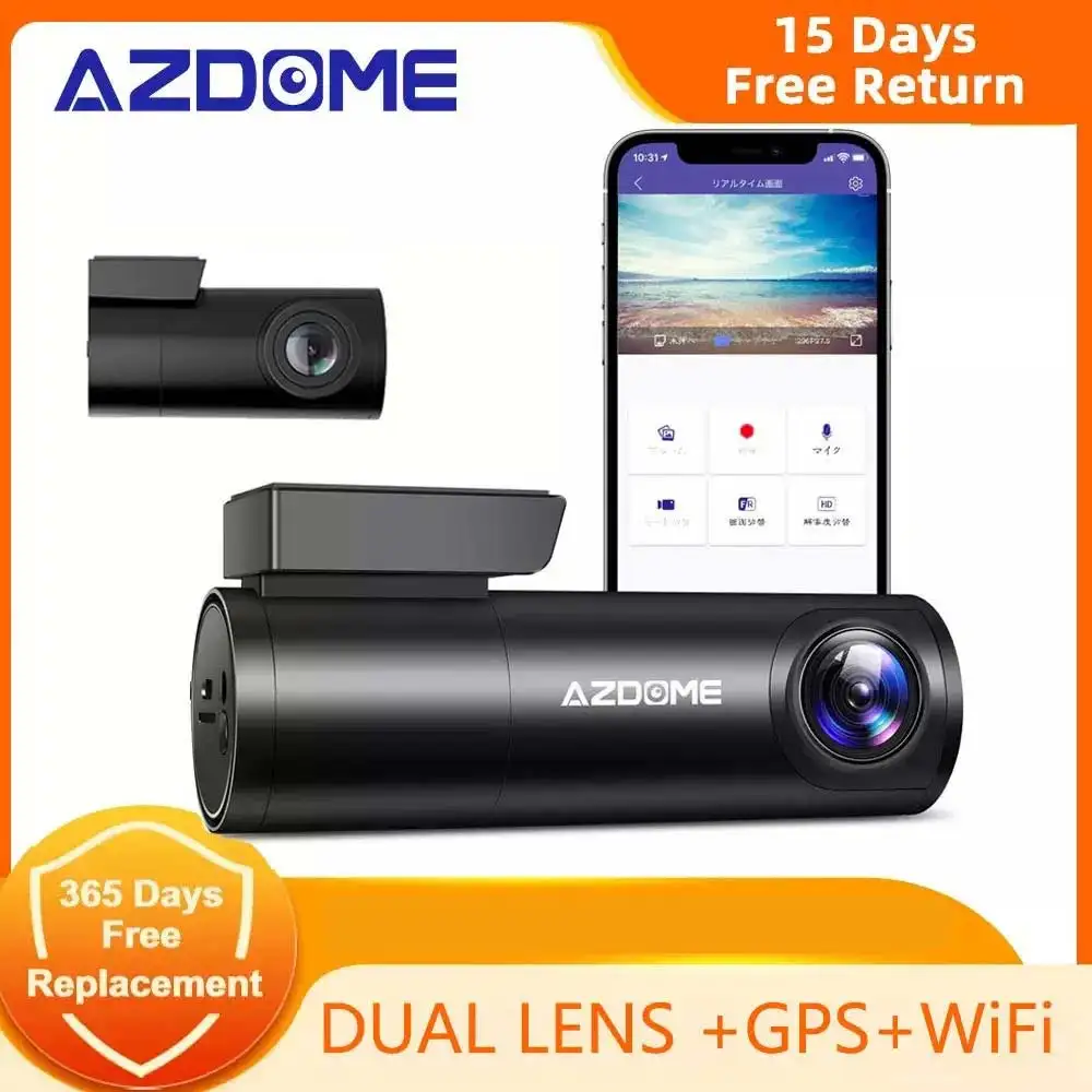 Azdom Mini Hidden 2K Car Dash Cam Anteriore Posteriore Doppia Fotocamera Dvr Detector Gps Wifi App Controllo Videoregistratore 24H Monitor Di Parchegg