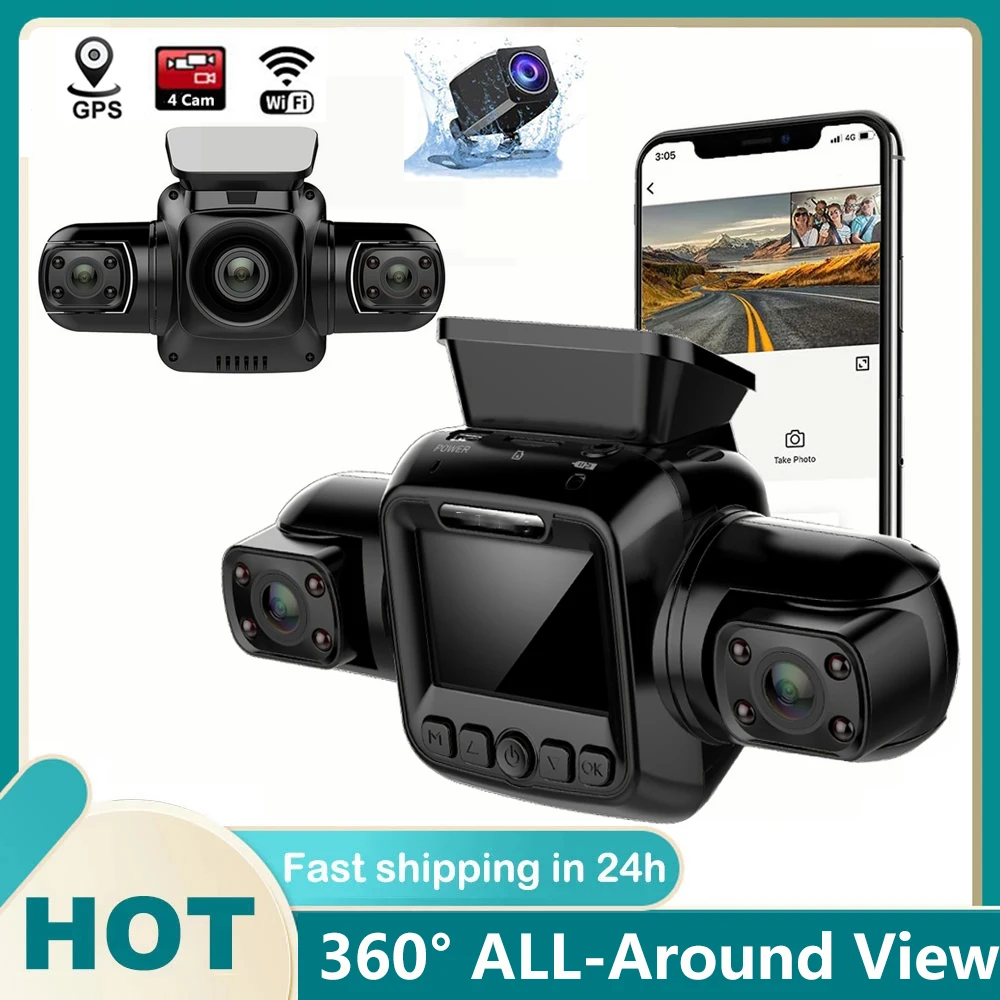 4 Canali 1080P + 1080P + 1080P + 1080P Wifi Gps Car Dvr Dual Lens 8 Infrarossi Light Night Vision 4 Lens 170 Gradi Dash Cam Car Camera
