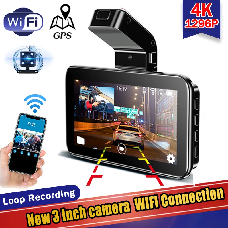 Car Dvr Dashcam Wifi Gps Fhd 1440P Dual Lens Auto Camcorder 24H Monitor Di Parcheggio G-Sensor Registrator Videoregistratore G-Sensor