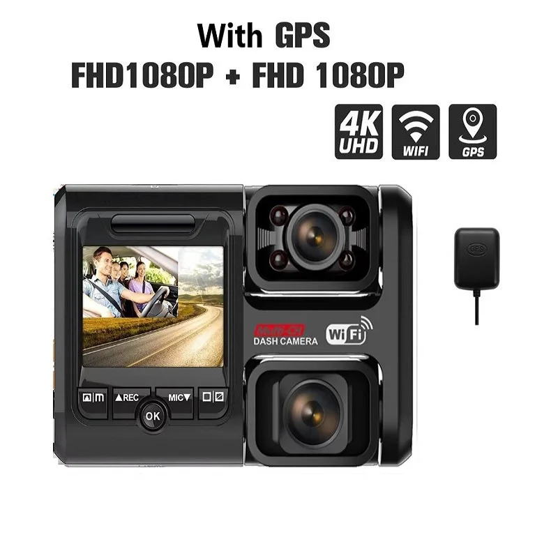 4K 2160P Ultra Hd Dash Cam Dual Channel Car Dvr Sensor Gps Wifi Ir Night Vision Dual Camera Car Dash Cam Recorder D30H