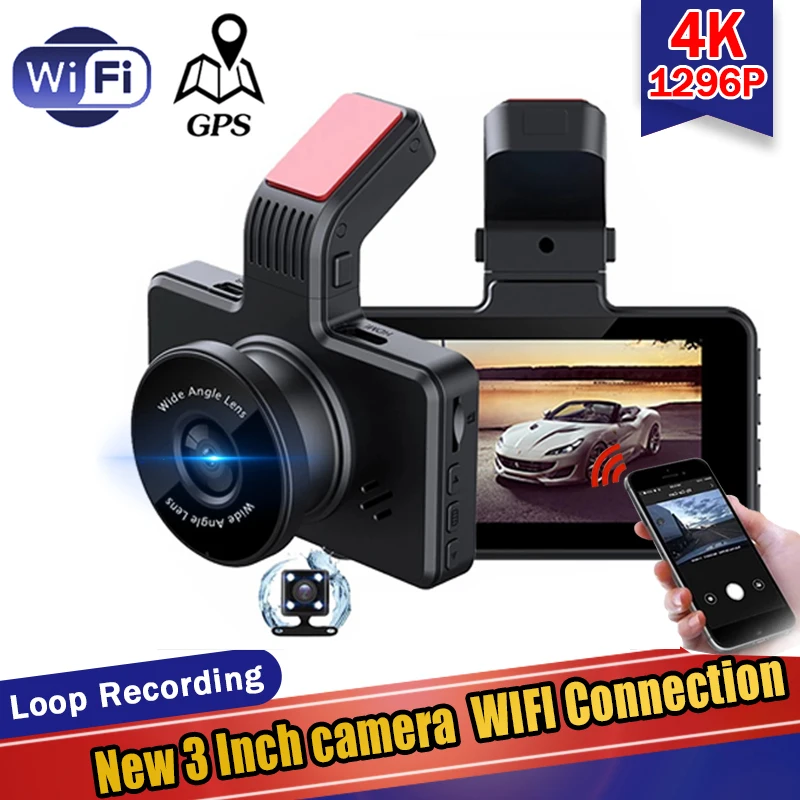 Car Dashcam Dvr Wifi Gps Fhd 1440P Dual Lens Auto Camcorder 24H Monitor Di Parcheggio G-Sensor Registrator Videoregistratore G-Sensor