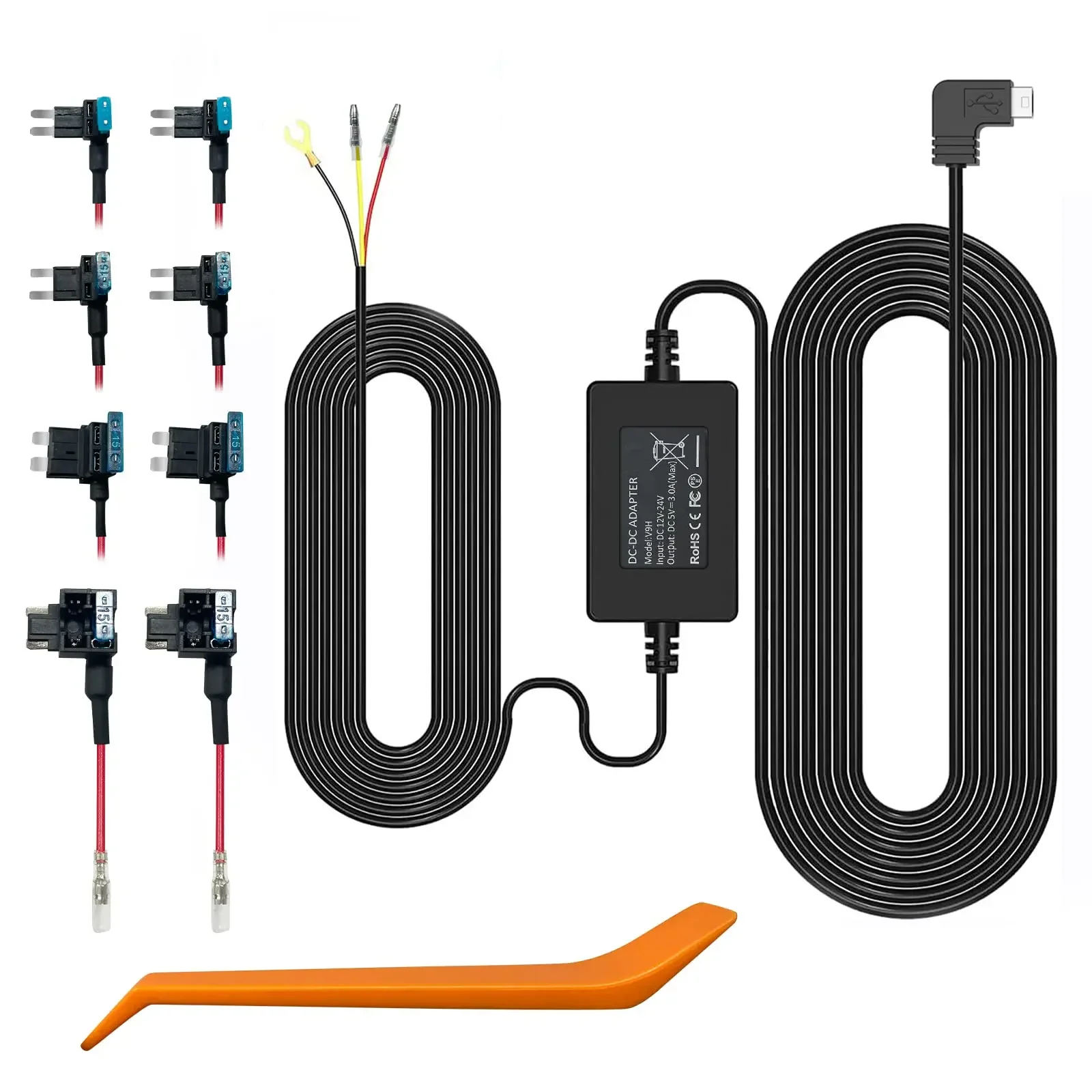 Redtiger F7N Dash Cam Hardwire Kit Usb C Portcar Dvr Record Charger Cable Kit 12V- 24V A 5V 4 Fusibili 24H Monitor Di Parcheggio