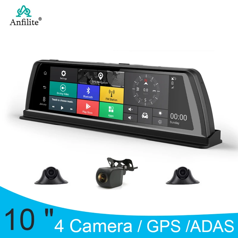 Videoregistratore Panoramico A 360 ° Sorveglianza Dash Cam 4 Telecamere 10 Pollici Adas Car Dvr Dashboard Android 2G + 32G Navigazione Gps