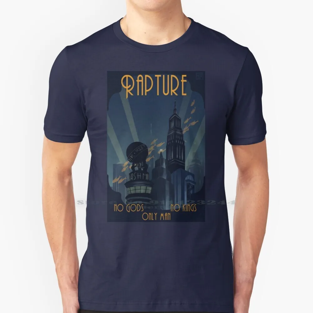 No Gods , No Kings , Only Man T Shirt Cotton 6Xl Travel Bioshock Rapture Underwater Fish Art Mantelle Vintage City
