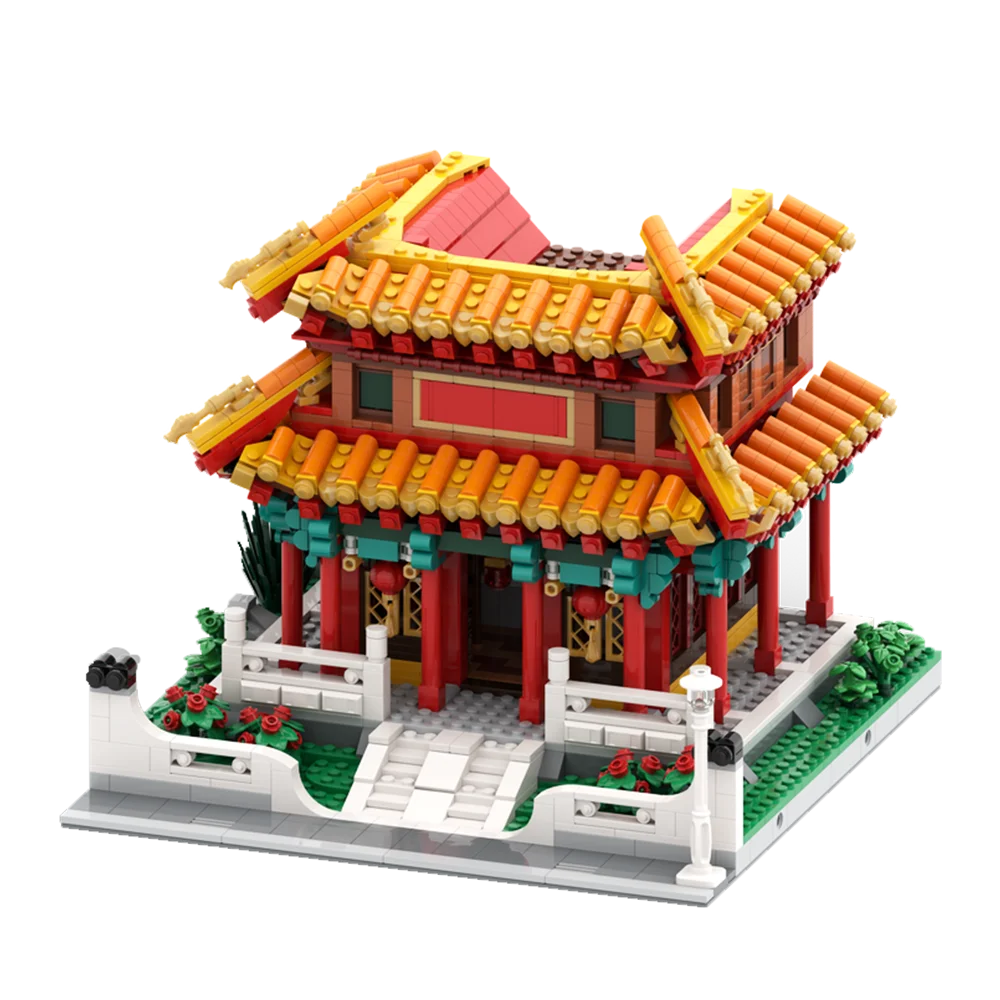 Moc God Of Wealth Temple City Architettura Famosa Cinese Tempio Modello Building Blocks Set Vintage Temple Tower Bricks Giocattolo Per Bambini