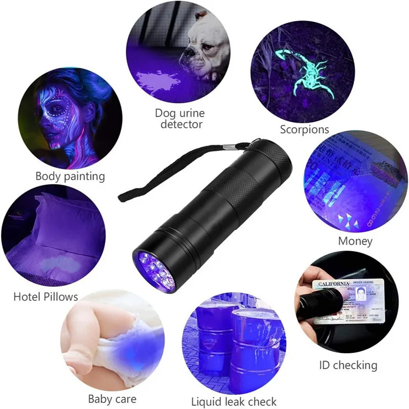 12Led Purple Light Torcia Cat Dog Pet Urine Test Lamp 395 Purple Light Uv Money Verifica Torcia