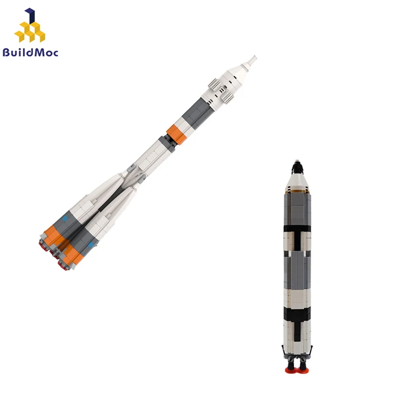 Moc R-7 1:110 Scala Rocket Ultimate Soyuz Rocket Collection Building Blocks Set Saturn V Carrier Launch Fire Vehicle Bricks Toys