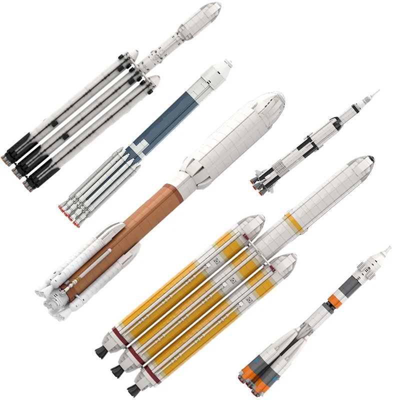 Moc Space Station Saturn V Soyuz Moon Rocket Military Vehicle Carrier Mars Explore Launch Vehicle Model Toys For Kids Gifts