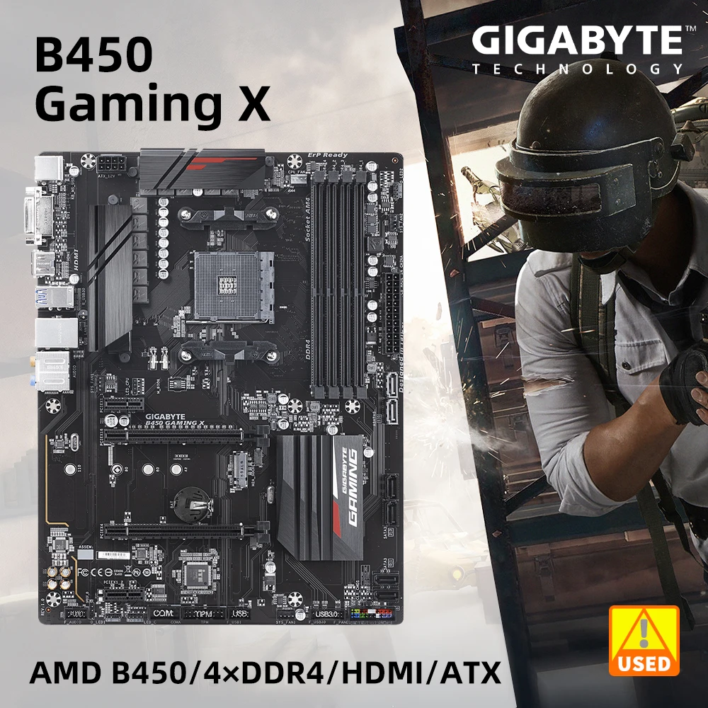Gigabyte B450 Gaming X Amd B450 Am4 4 Xddr4 Dimm 64 Gb Pci-E3.0 1Xm. 2 Sata3 Usb 3.1 Hdmi Dvi-D Rj-45 Utilizzato Per La Scheda Madre Atx