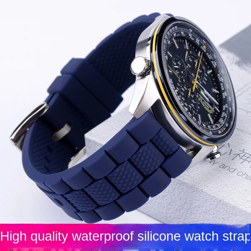 Per Citizen Blue Angel Soft Watch Band At8020-03L/54L At2140 Jy8035 Silicone Armani 5905 Sport Cinturino Semplice 22Mm 23Mm Nero