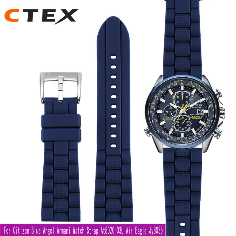22 23Mm Cinturino In Silicone Per Citizen At8020 Blue Angel At8020-03L/54L Air Eagle Jy8035 Cinturino Ar5905 Bracciale Impermeabile Nero