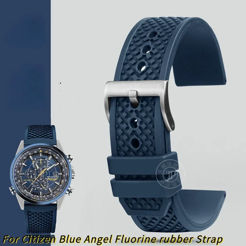 Per Citizen Blue Angel At8020 Cinturino Di Prima Generazione At8020-54L Cinturino In Gomma Fluorurata Accessori Per Cinturini Blu Impermeabili