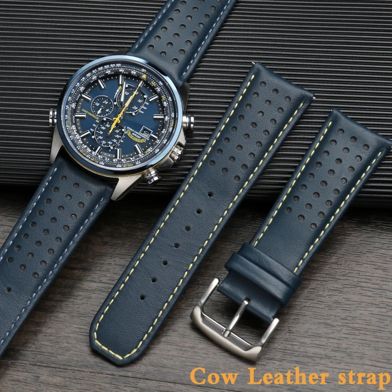 Cinturino In Vera Pelle Per Cittadino Blu Angelo Generazione At8020-54L/Jy8078 Seconda Generazione Air Eagle Pelle Bovina 22 23Mm