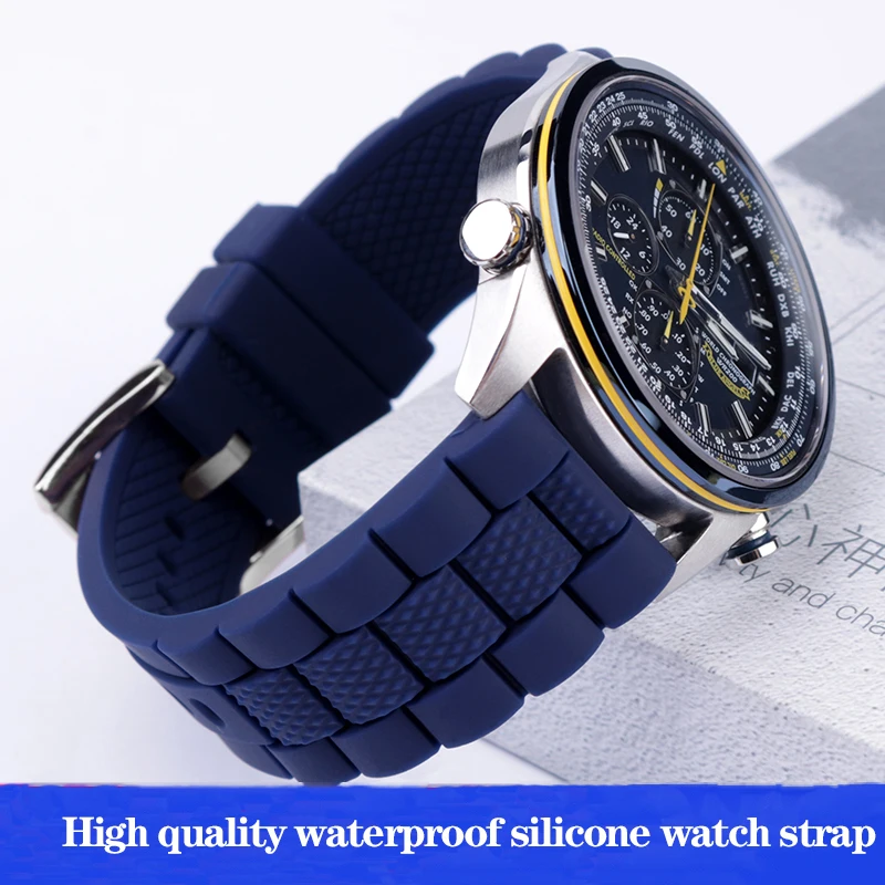 Cinturino In Silicone Per Cittadino At8020 Blue Angel At8020-03L/54L Air Eagle Jy8035 Cinturino Ar5905 Bracciale Impermeabile 20 23Mm Nero