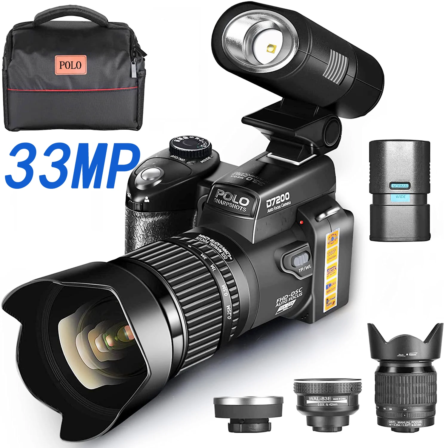 Videocamera Hd 1080P 2024 D7200 Fotocamera Digitale Polo Fotocamera Dslr Da 33Mp Con Teleobiettivo 24X Fotocamera Digitale Professionale
