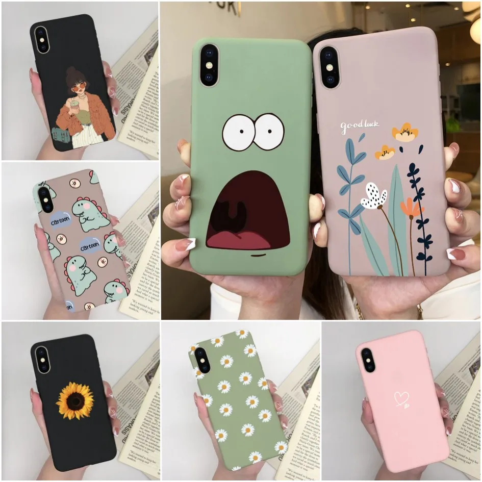Per Iphone X Xr Xs Max Custodia Fashion Cartoon Cute Girl Daisy Flower Cute Black Soft Phone Cover Posteriore Per Iphonex Xr Xs Funda Capa