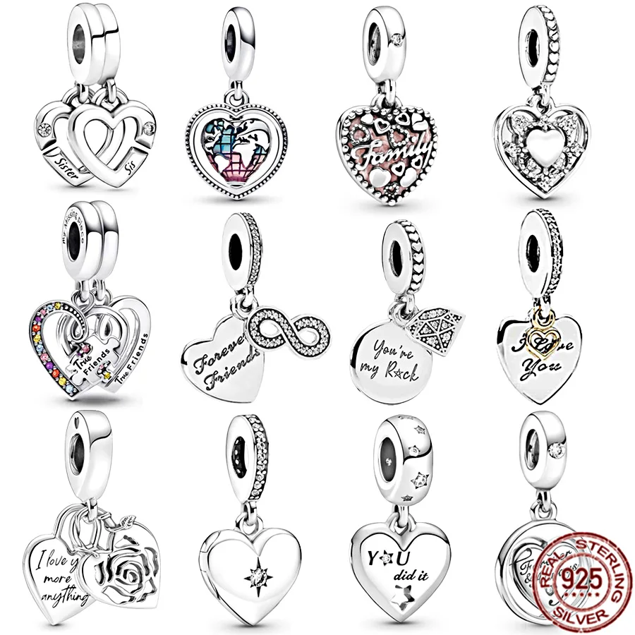 925 Sterling Silver Linked Sister Hearts Split & Apribile Heart Locket Ciondola Charm Bead Fit Original Pandora Bracciale Jewelry