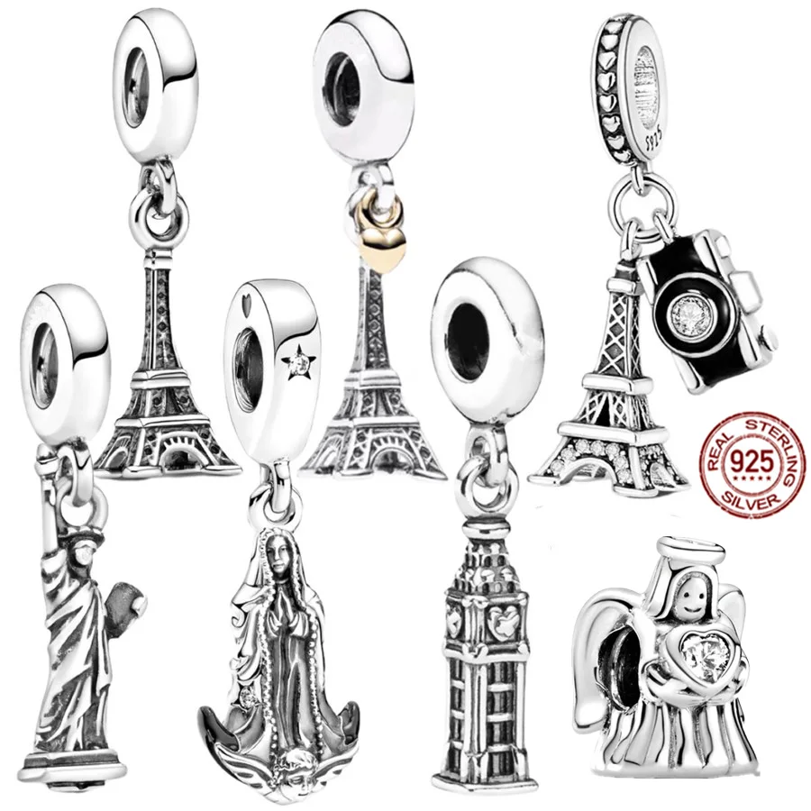 Paris Torre Eiffel Charm Bead 925 Sterling Silver New York Statua Della Libertà Fit Originale Pandora Bracciale Preghiera Angelo Gioielli