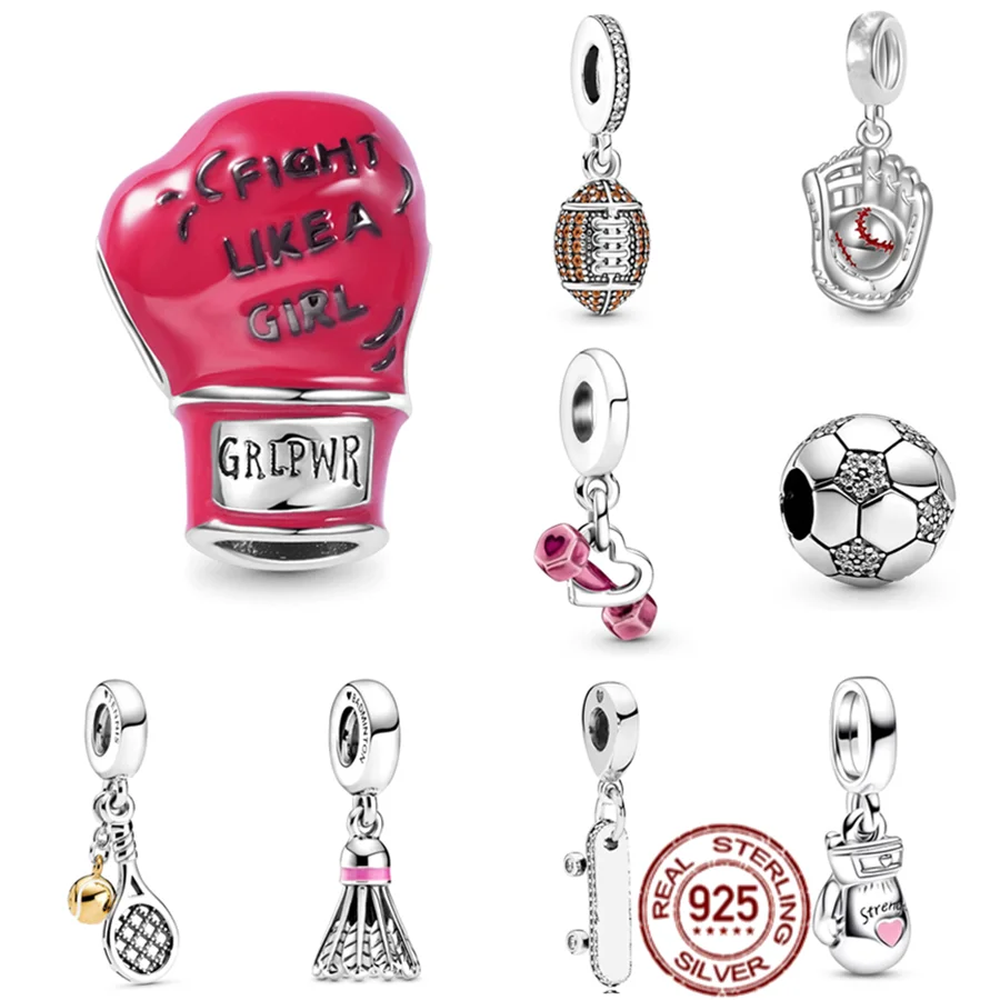 Guantoni Da Boxe Football Americano Ciondola Charm Ciondolo In Argento Sterling 925 Donna Bead Fit Originale Pandora Bracciale Bangle Jewelry