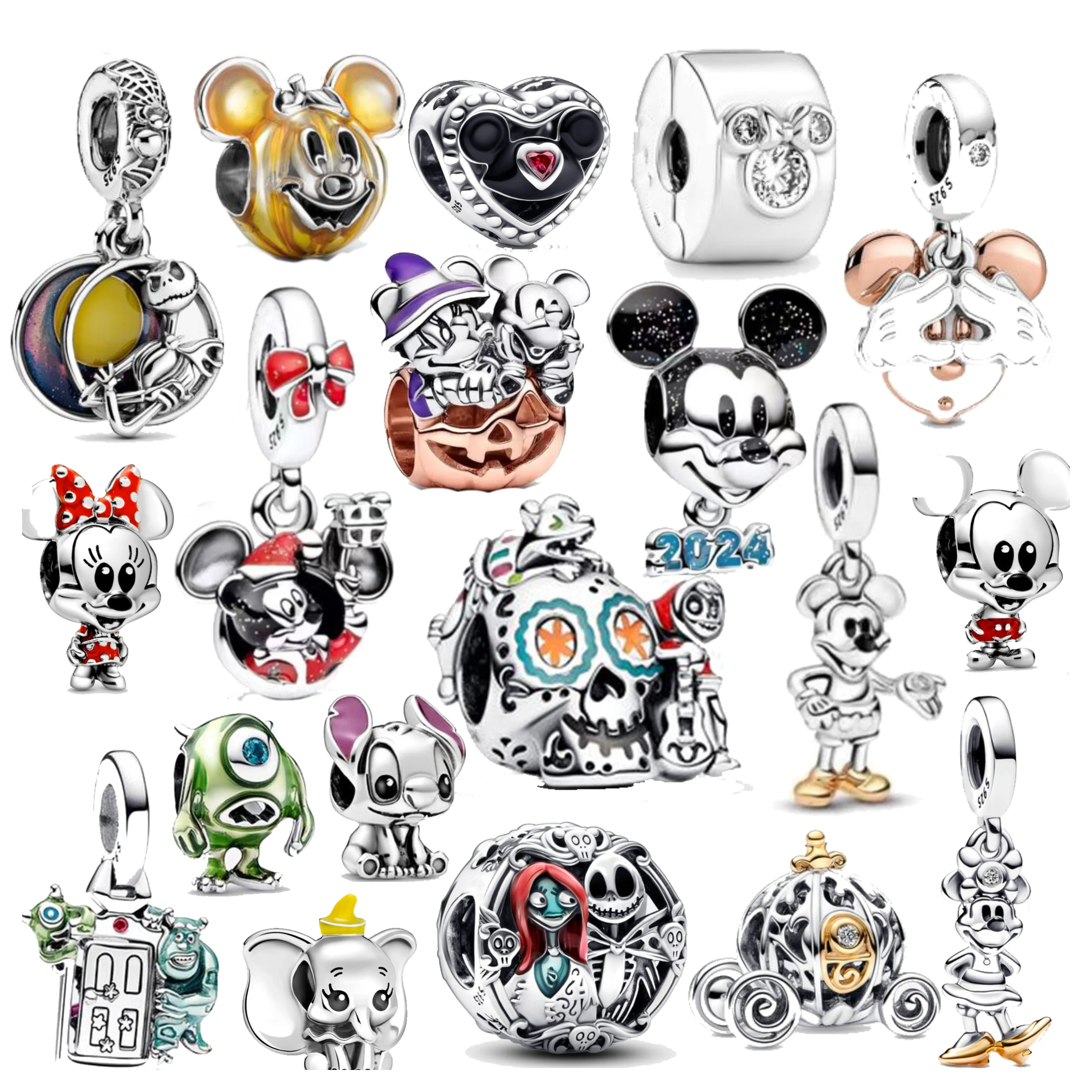 925 Silver Bead Aoger Disney Mickey Minnie Mouse Halloween Pumpkin Pixar Coco Miguel Dante Skull Charm Fit Bracciale Pandora