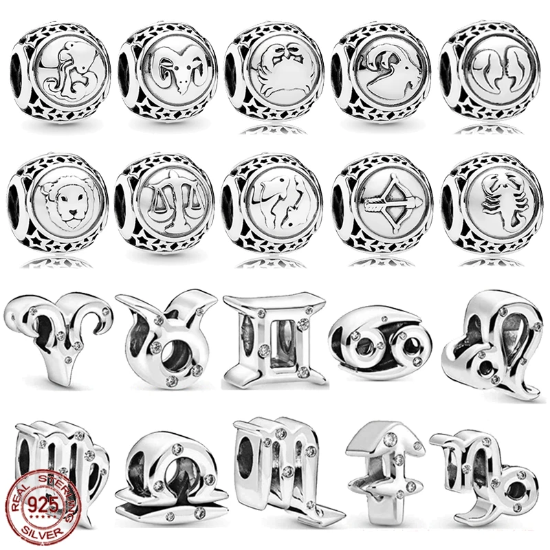 Dodici Mesi Constellation Beads 925 Sterling Silver Aquarius Leo Charm Beads Fit Originale Pandora Bracciale Gioielli Fai Da Te Regali