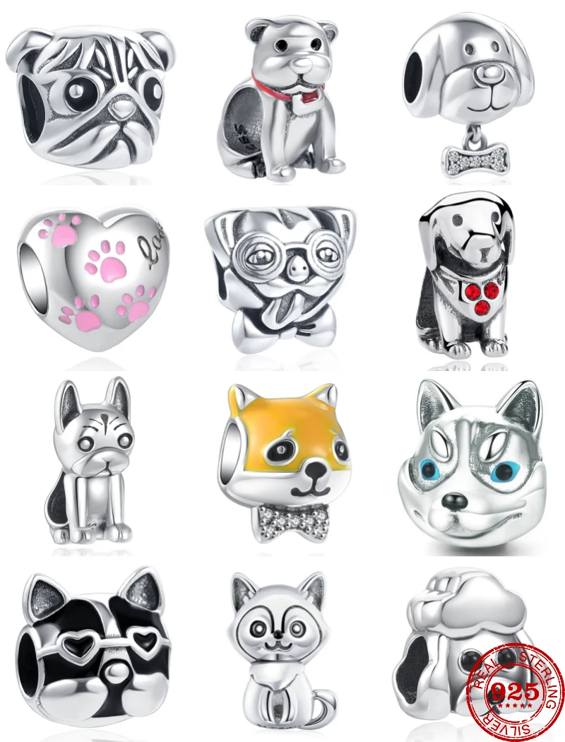 Nuovo 925 Sterling Silver Cute Pet Dog Husky Shiba Inu Dog Paw Baby Diy Bead Fit Originale Pandora Charm Bracciale Lady Jewelry Gift
