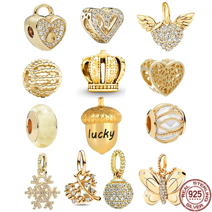 Vendita Calda Placcato Oro Scintillante Albero Genealogico E Fiocco Di Neve Ciondola Charm Bead Fit Pandora Originale Argento 925 Braccialetto Gioiell