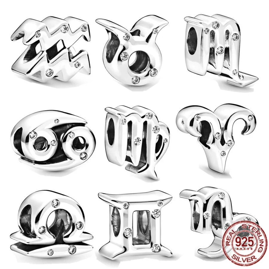 Gioielli Fai Da Te Argento 925 Dodici Costellazioni Gemini Pesci Scorpio Vergine Taurus Charm Bead Fit Collana Con Bracciale Pandora Originale