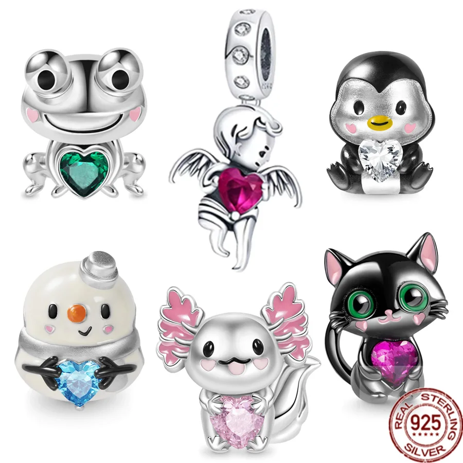 Nuovo 925 Sterling Silver Cute Frog Penguin Abbraccia Cuore Gemma Charm Bead Fit Braccialetto Pandora Originale Regalo Di Gioielleria Raffinata Fai Da