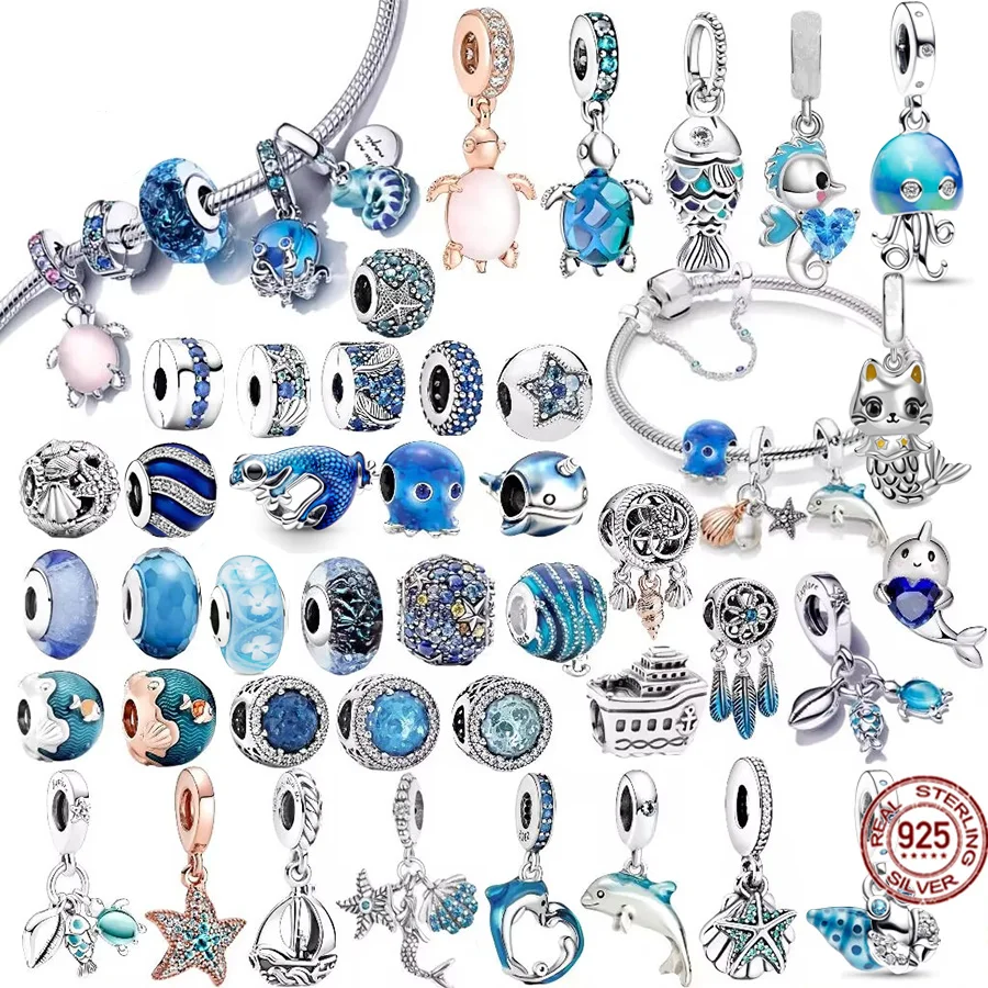 925 Sterling Silver Marine Organizer Series Bead Octopus Turtle Dolphin Sea Horse Charm Gioielli Fai Da Te Adatti Al Braccialetto Pandora Originale