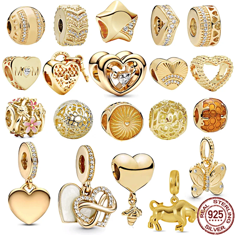New Gold Plated Pavé 925 Sterling Silver Intrecciato Infinite Hearts Double Ciondola Charm Bead Fit Original Pandora Bracciale Jewelry