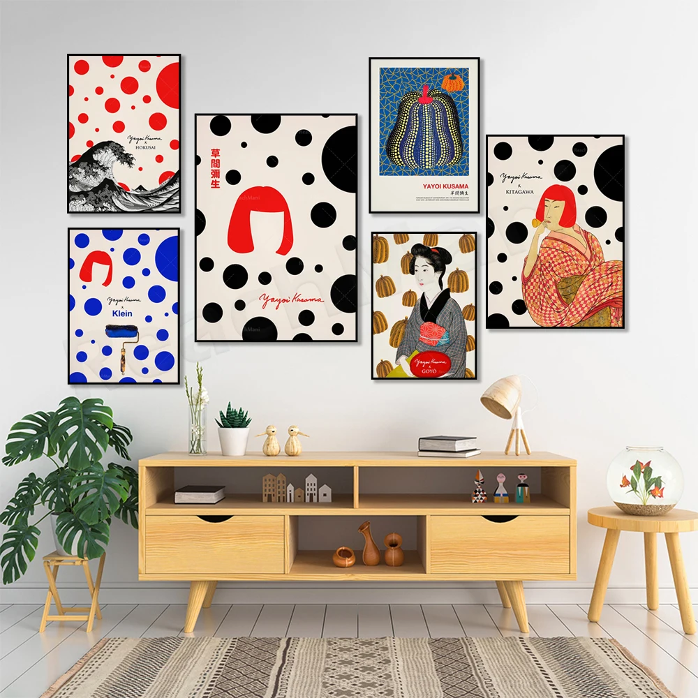 Yayoi Kusama X Goyo, Yayoi Kusama X Hokusai, Yayoi Kusama Pumpkin Print, Yayoi Kusama Exhibition Poster, Arte Giapponese