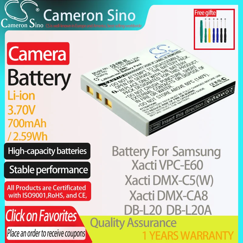Batteria Cameronsino Per Sanyo Xacti Vpc-E60 Xacti Dmx-C5(W) Xacti Dmx-Ca8 Adatto Per Sanyo Db-L20 Db-L20A Batterie Per Fotocamere Digitali