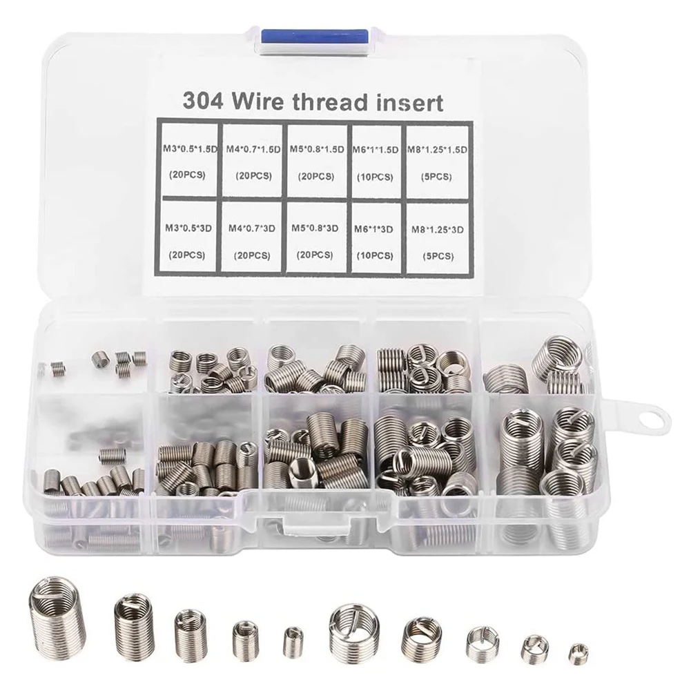 Inserti Per La Riparazione Del Filo Da 150 Pezzi M3 M4 M5 M6 M8 In Acciaio Inossidabile Heli Coil Thread Repair Insert Wire Thread Insert Assortimento