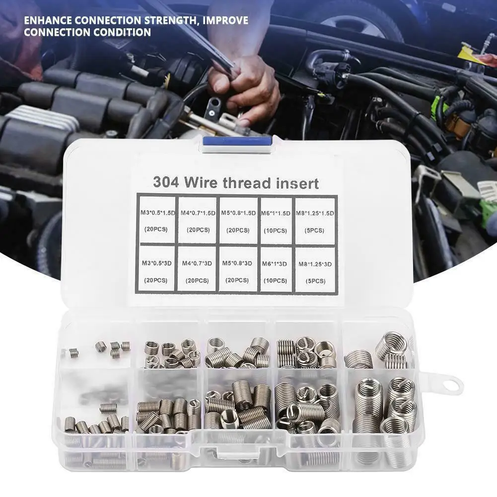 150Pcs Helicoil Wire Thread Repair Inserti Kit Set M3M4 M5 M6 M8 Boccole Filettate In Acciaio Inossidabile Elementi Di Fissaggio Per Il Recupero Del F