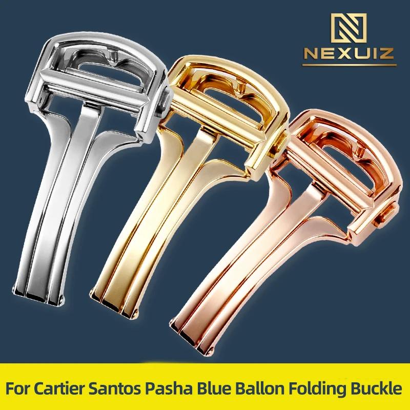 Fibbia Pieghevole In Acciaio Inossidabile Di Alta Qualità Per Cartier Blue Ballons Pasha Santos Nuova Fibbia Per Orologio Pieghevole A Doppia Pressa 1