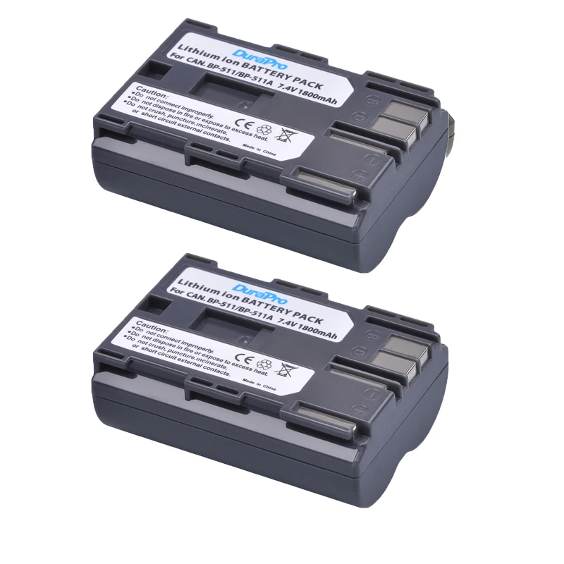 Batteria Durapro 2Pcs 1800Mah Bp-511 Bp 511 Per Canon Bp-511 Bp-511A Bp511 50D 40D 30D D60 D30 5D