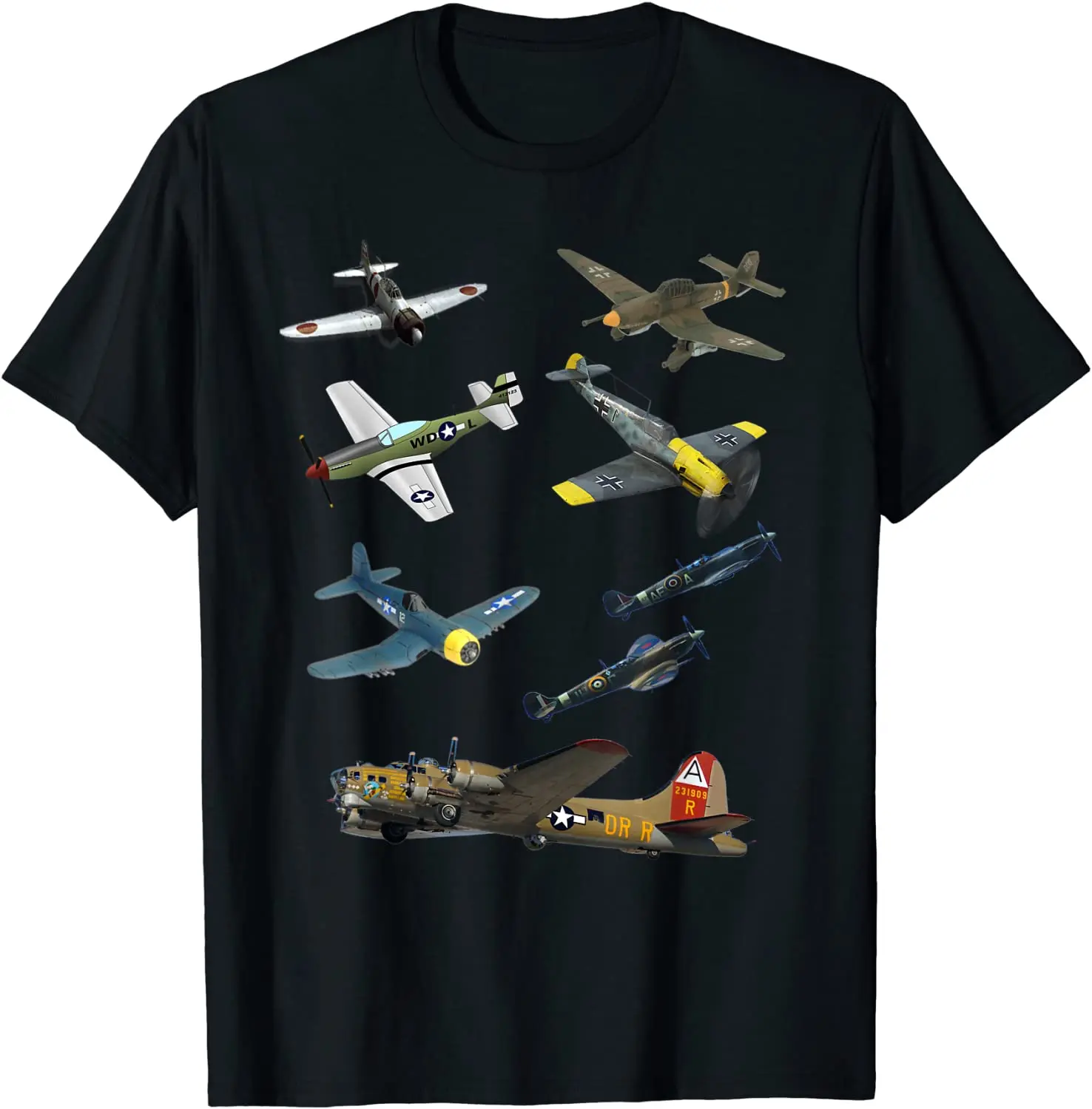 Ww2 Aerei Warbirds P51 Mustang Spitfire Messerschmitt Uomo T-Shirt Corta Casual 100% Cotone Camicie