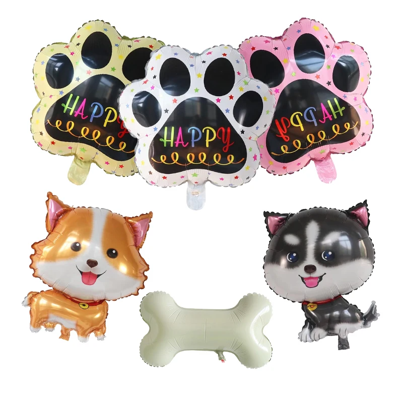 Corgi Husky Palloncino Ad Elio Pet Dog Paw Bone Cartoon Animal Balloon Happy Birthday Party Decoration Balloon