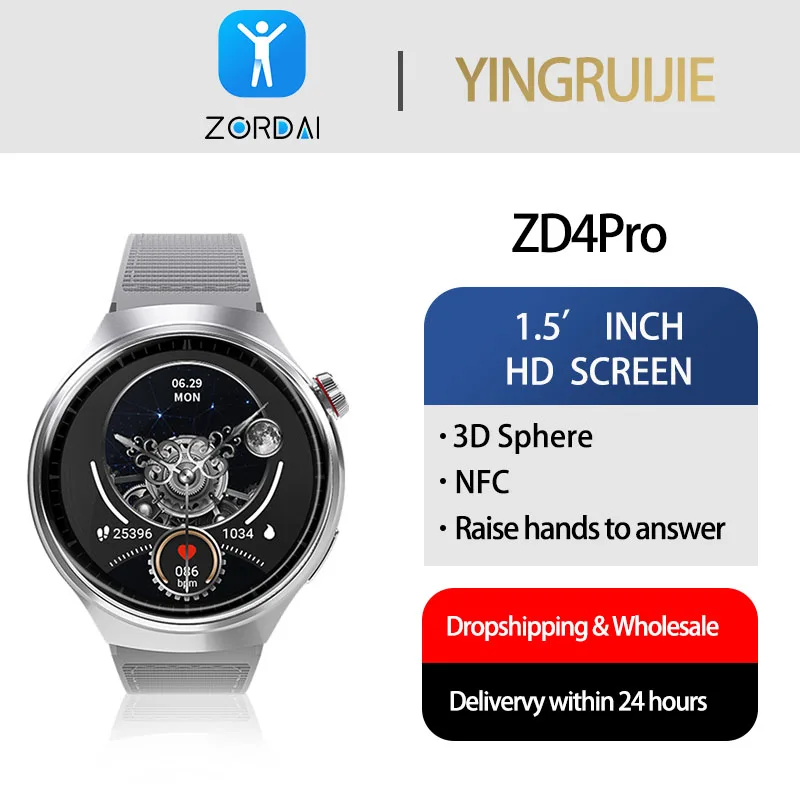 Per Huawei Xiaomi Zd4 Pro Smart Watch Men Outdoor Sport Nfc Heart Rate Blood Bt Call 485*485 Hd Screen Business Smartwatch 2023