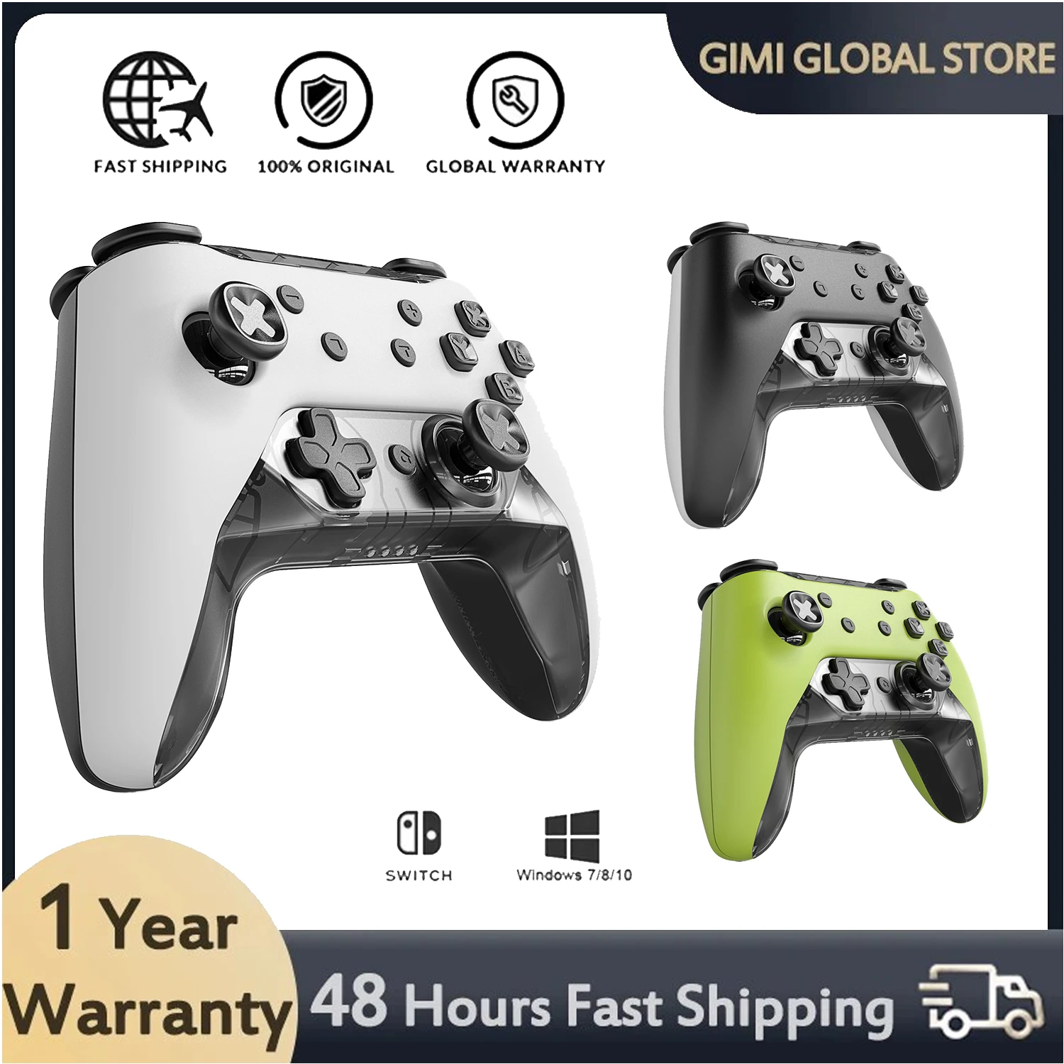 Controller Wireless Pro Compatibile Per Switch O Pc, 6 Assi, Turbo, Dual, Lite, Oled, Dual Vibration, Led Light