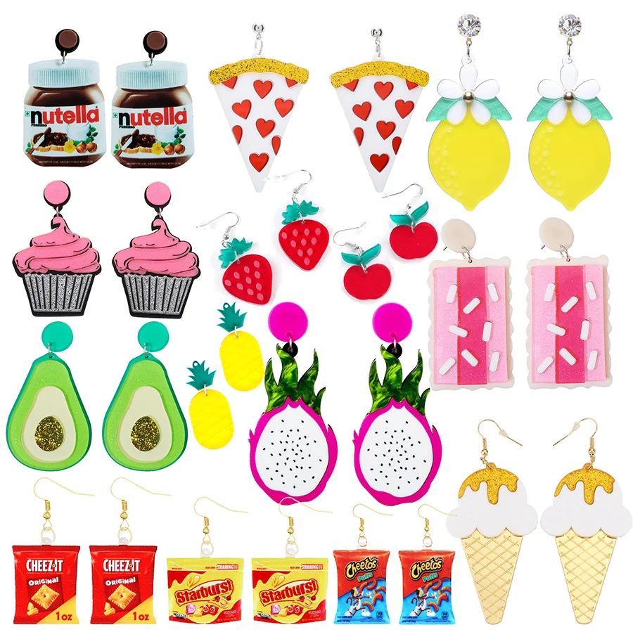 Orecchini Carini Per Le Donne Orecchini Pendenti In Cartone Animato Regalo Gelato Biscotto Limone Avocado Pizza Fragola Pitaya