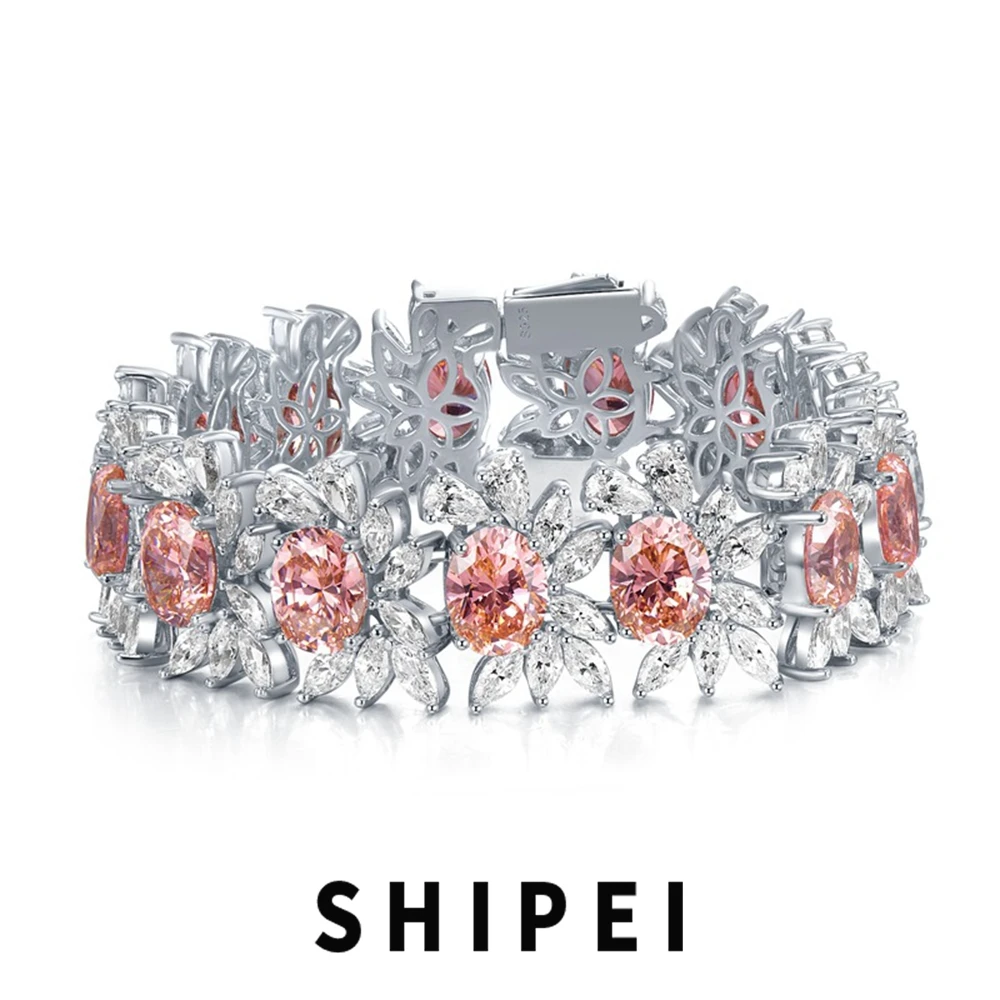 Shipei Luxury 925 Sterling Silver 7*9 Mm Padparadscha White Sapphire Gemstone Fine Jewelry Sparkling Women Bracciali All'Ingrosso