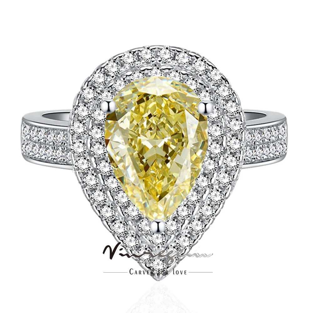 Vinregem 2.5Ct Pear Cut Lab Creato Sapphire Padparadscha Citrine Gemstone Ring Per Le Donne 925 Gioielli Di Fidanzamento In Argento Sterling