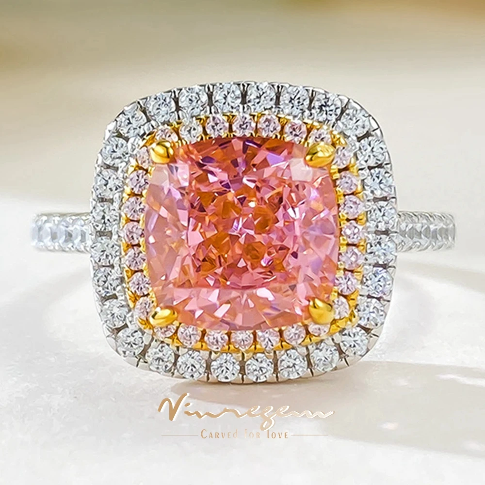 Vinregem 8*8 Mm Ice Cut Lab Creato Padparadscha Gemstone 925 Sterling Silver Sparkling Women Ring Gioielli Di Fidanzamento