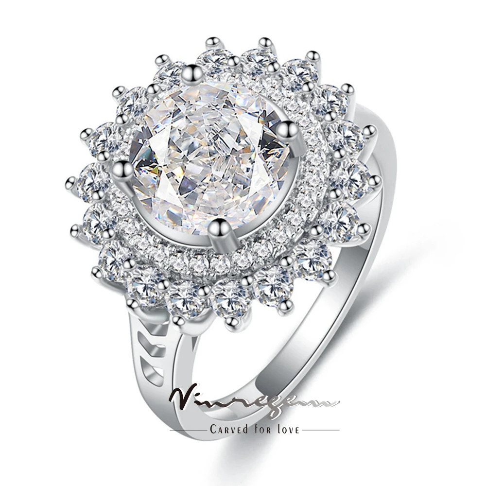 Vinregem 5 Ct Round Cut Lab Creato Sapphire Padparadscha Gemstone Flower Women Ring 100% 925 Gioielli Di Fidanzamento In Argento Sterling