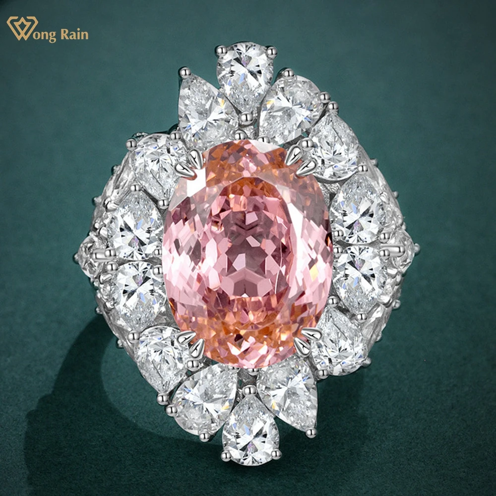 Wong Rain 925 Sterling Silver Ovale 13 Ct Creato Padparadscha Citrine White Sapphire Ring Gioielli Di Fidanzamento Di Nozze Per Le Donne